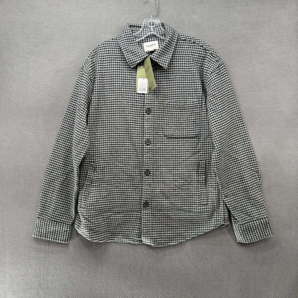 Goodfellow Mens Medium Heavyweight Flannel Houndstooth Shirt Jacket Black White